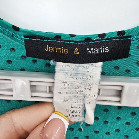 Jennie & Marlis Womens Size L Green Polka Dot Sleeveless Drape Top Stretchy - Picture 2 of 3